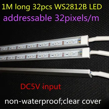 Светодиодная жесткая планка WS2812B длиной 1 м с возможностью адресации 32 пикселей; Профиль alu U-типа; вход DC5V; не является водонепроницаемым; прозрачная или молочно-белая крышка