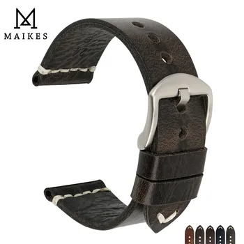MAIKES Новый дизайн Специальный Масляно-Восковой ремешок для часов из коровьей кожи 20 мм 22 мм 24 мм Аксессуары Для часов Ремешок Для часов Черный ремешок для часов SEIKO