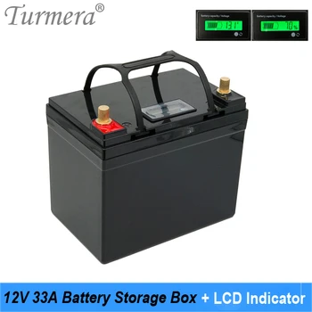 Turmera 12V 33A Коробка Для Хранения Батареек Ручной ЖК-дисплей для 18650 26650 21700 32700 Батарей Бесперебойного Питания
