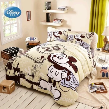 Комплект постельного белья Disney с милым Микки Маусом и 3D принтом, кремовое и коричневое Пуховое одеяло, наволочка, украшение детской спальни