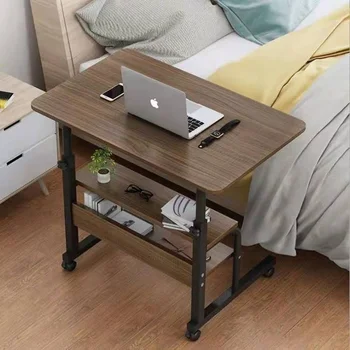 Деревянный столик для ноутбука на колесиках, Полка для хранения, Регулируемый по высоте Стол для ноутбука, подставка для компьютера, стол для дивана-кровати рядом