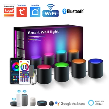 Светодиодный Умный настенный светильник Tuya WIFI RGBIC с синхронизацией музыки, светильник, управление приложением, работа с Alexa Google Assistant, домашний декор в спальне
